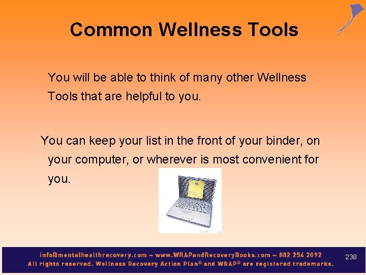 Common Wellness Tools You will be able to think of many other Wellness Tools