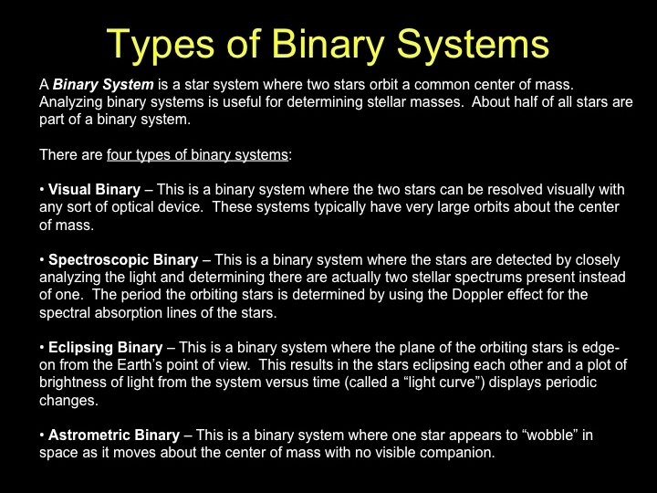 Types of Binary Stars • Wide binaries – stars evolve separately • Close binaries