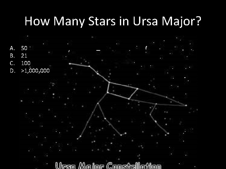 How Many Stars in Ursa Major? A. B. C. D. 50 21 100 >1,