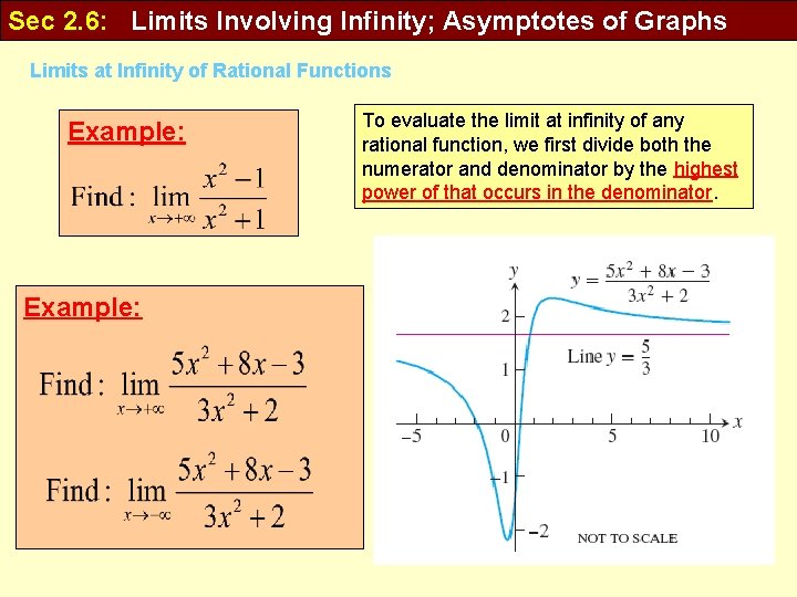 Sec 2. 6: Limits Involving Infinity; Asymptotes of Graphs Limits at Infinity of Rational