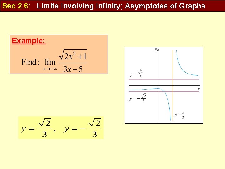 Sec 2. 6: Limits Involving Infinity; Asymptotes of Graphs Example: 