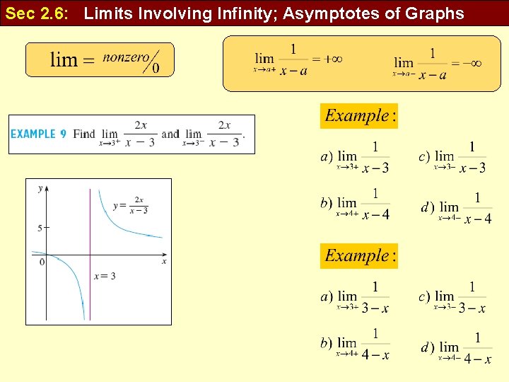 Sec 2. 6: Limits Involving Infinity; Asymptotes of Graphs 