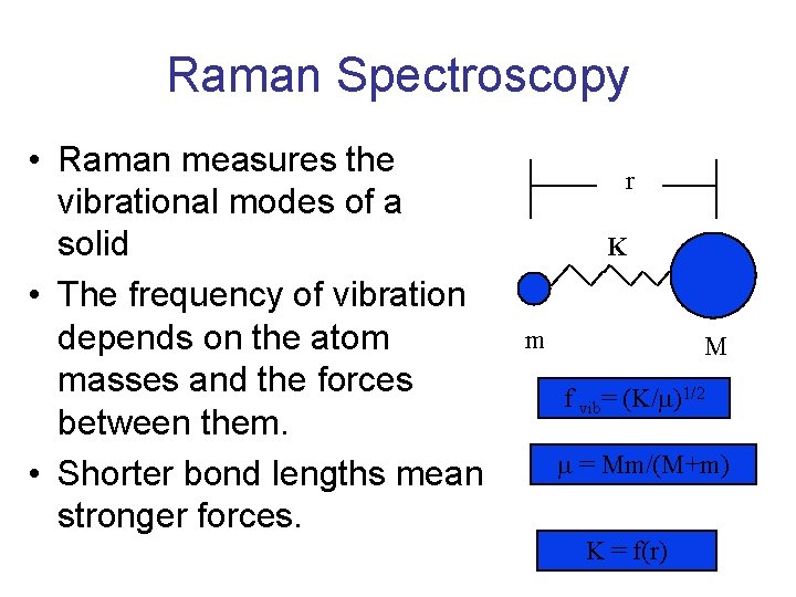 Raman Spectroscopy • Raman measures the vibrational modes of a solid • The frequency