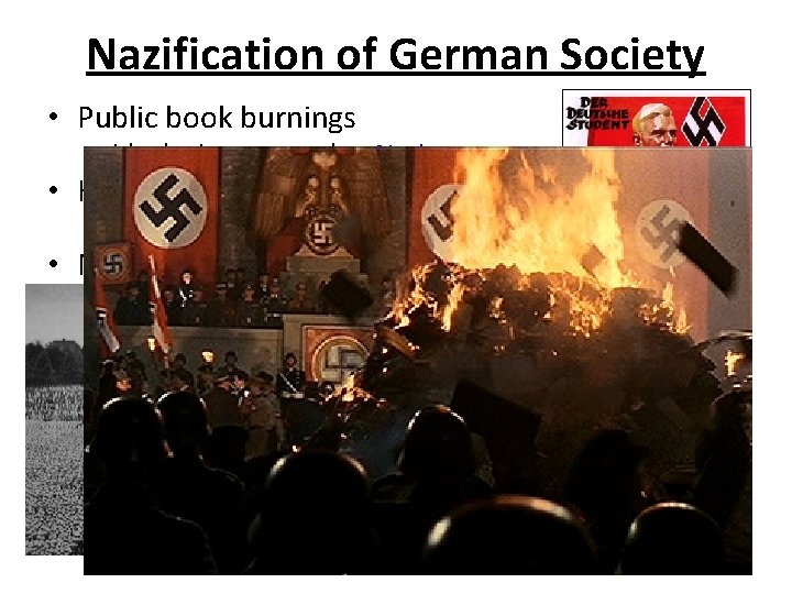 Nazification of German Society • Public book burnings – ideologies opposed to Nazism •