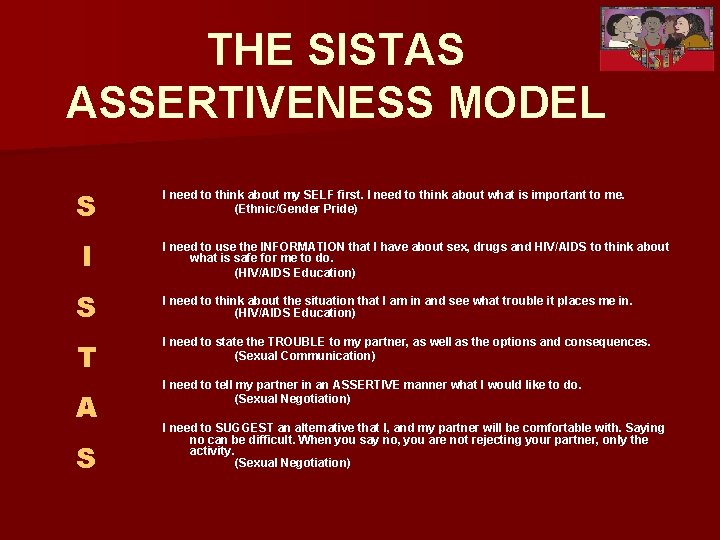 THE SISTAS ASSERTIVENESS MODEL S I S T A S I need to think