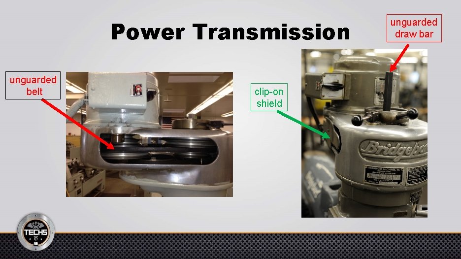 Power Transmission unguarded belt clip-on shield unguarded draw bar 
