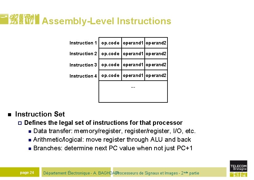 Assembly-Level Instructions Instruction 1 op. code operand 1 operand 2 Instruction 2 op. code