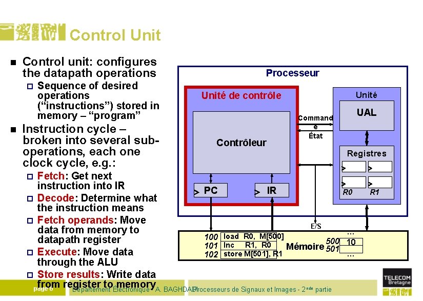 Control Unit n Control unit: configures the datapath operations ¨ n Sequence of desired