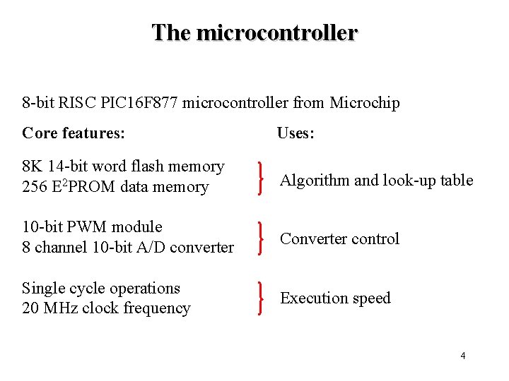 The microcontroller 8 -bit RISC PIC 16 F 877 microcontroller from Microchip Core features: