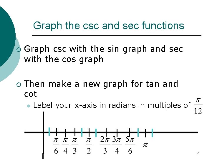 Graph the csc and sec functions ¡ ¡ Graph csc with the sin graph