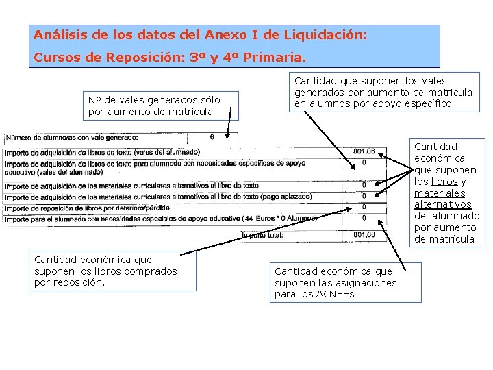Análisis de los datos del Anexo I de Liquidación: Cursos de Reposición: 3º y
