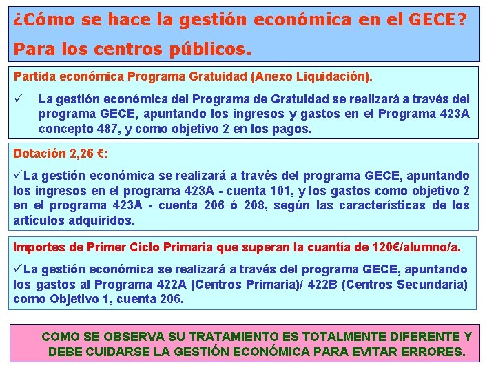 ¿Cómo se hace la gestión económica en el GECE? Para los centros públicos. Partida