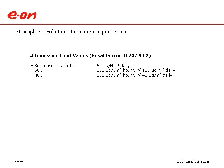 Atmospheric Pollution. Immission requirements. q Immission Limit Values (Royal Decree 1073/2002) - Suspension Particles