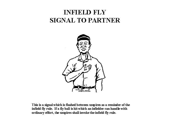 INFIELD FLY SIGNAL TO PARTNER This is a signal which is flashed between umpires