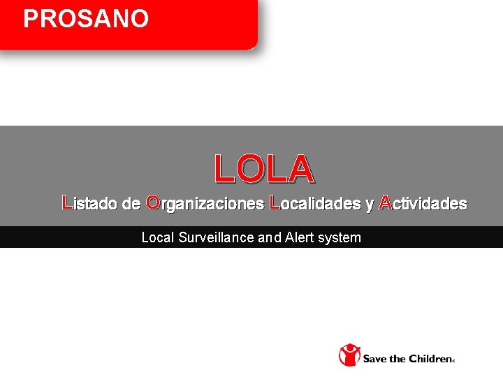 PROSANO LOLA Listado de Organizaciones Localidades y Actividades Local Surveillance and Alert system 