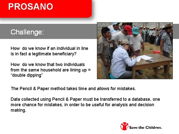 PROSANO Challenge: How do we know if an individual in line is in fact