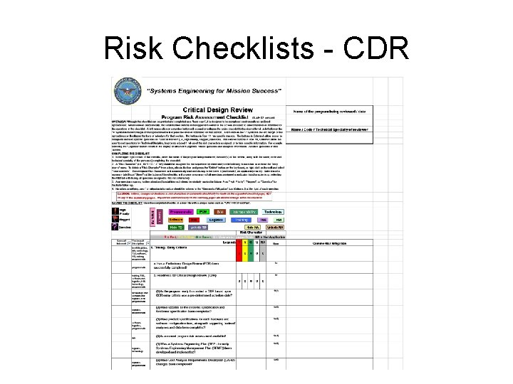 Risk Checklists - CDR 