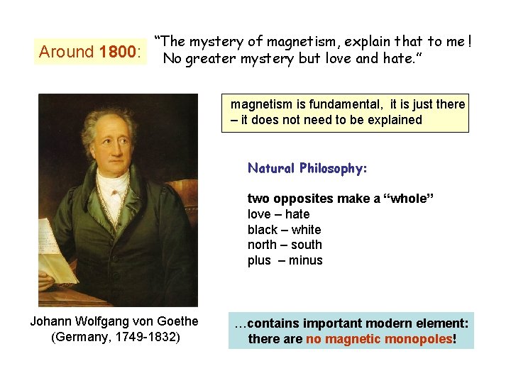 Around 1800: “The mystery of magnetism, explain that to me ! No greater mystery