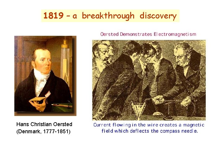1819 – a breakthrough discovery Hans Christian Oersted (Denmark, 1777 -1851) 