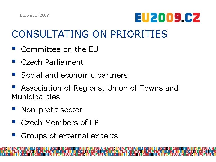 December 2008 CONSULTATING ON PRIORITIES § § Committee on the EU § § §