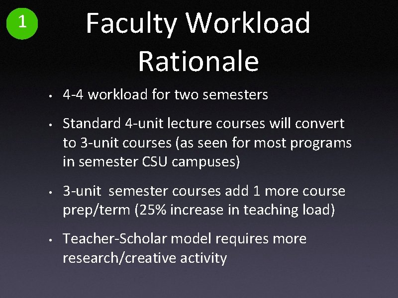 Faculty Workload Rationale 1 • • 4 -4 workload for two semesters Standard 4