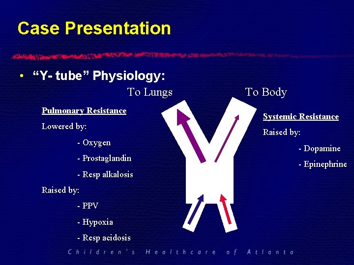 Case Presentation • “Y- tube” Physiology: To Lungs Pulmonary Resistance Lowered by: - Oxygen