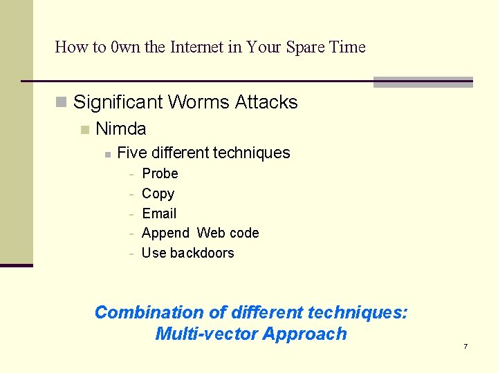 How to 0 wn the Internet in Your Spare Time n Significant Worms Attacks