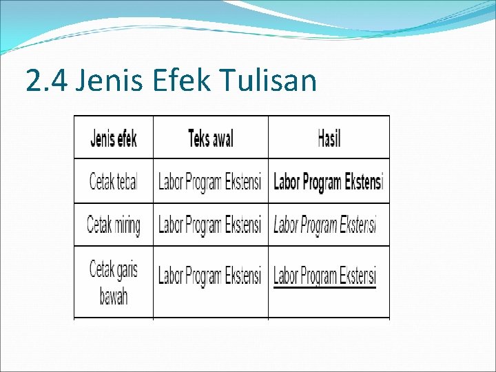 2. 4 Jenis Efek Tulisan 