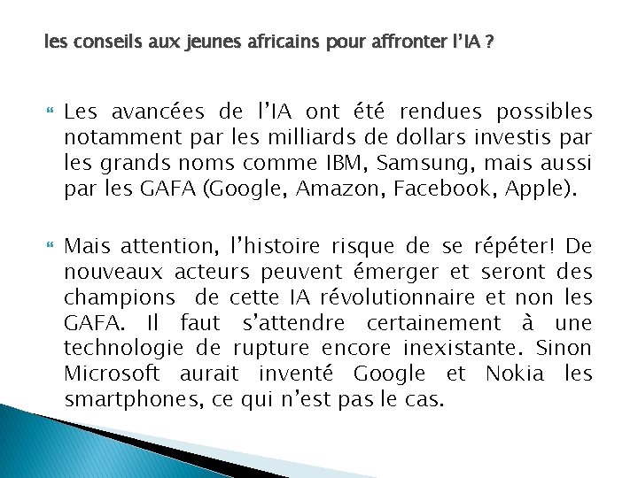 les conseils aux jeunes africains pour affronter l’IA ? Les avancées de l’IA ont