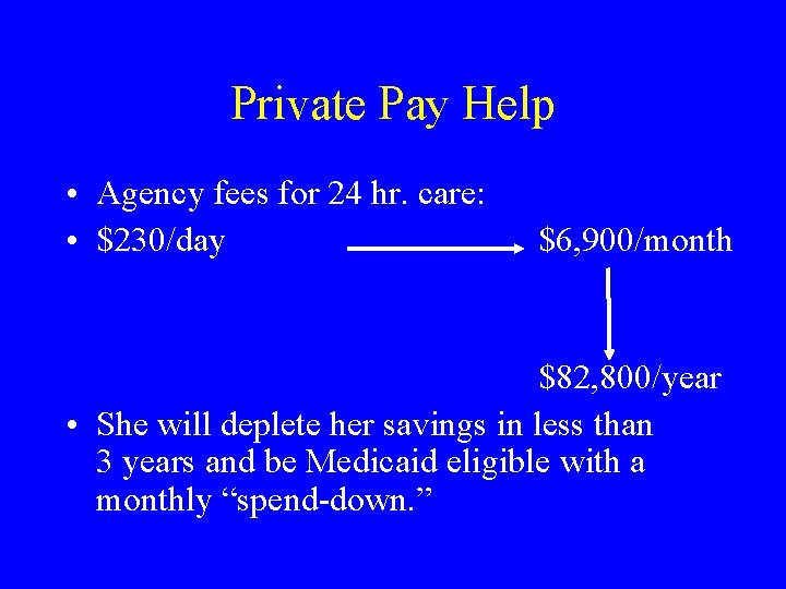 Private Pay Help • Agency fees for 24 hr. care: • $230/day $6, 900/month