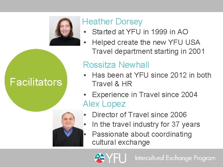 Heather Dorsey • Started at YFU in 1999 in AO • Helped create the