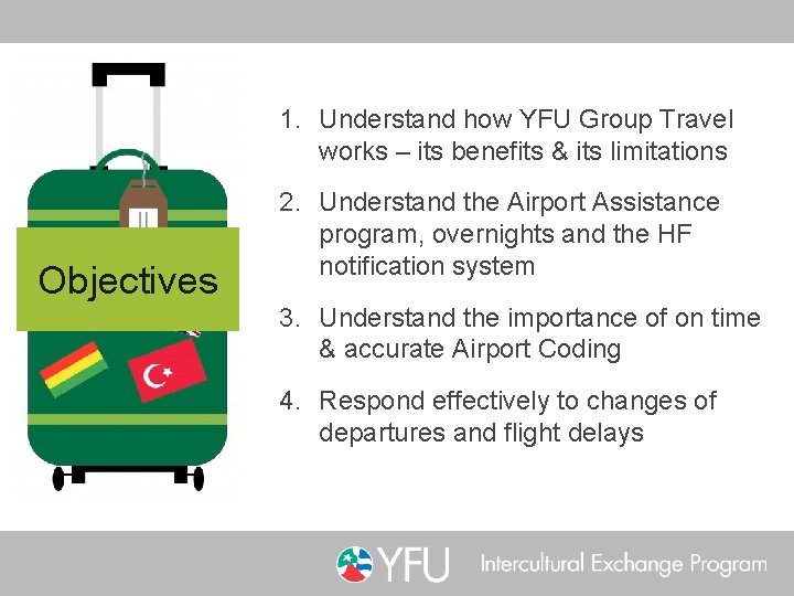 1. Understand how YFU Group Travel works – its benefits & its limitations Objectives
