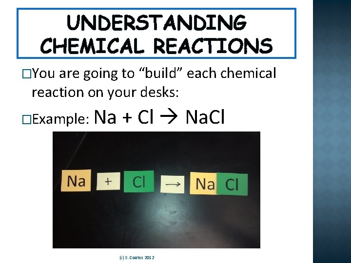 UNDERSTANDING CHEMICAL REACTIONS �You are going to “build” each chemical reaction on your desks: