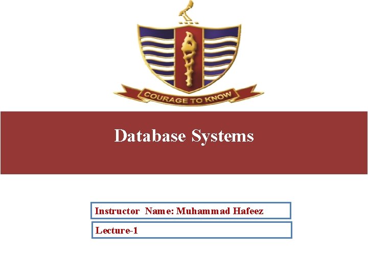 Database Systems Instructor Name: Muhammad Hafeez Lecture-1 