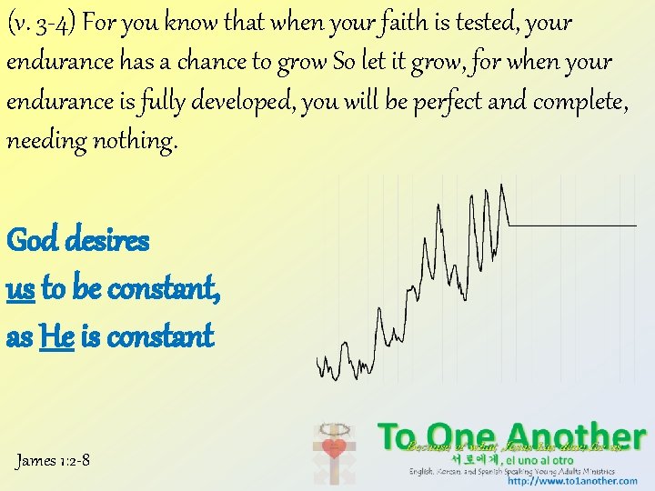 (v. 3 -4) For you know that when your faith is tested, your endurance