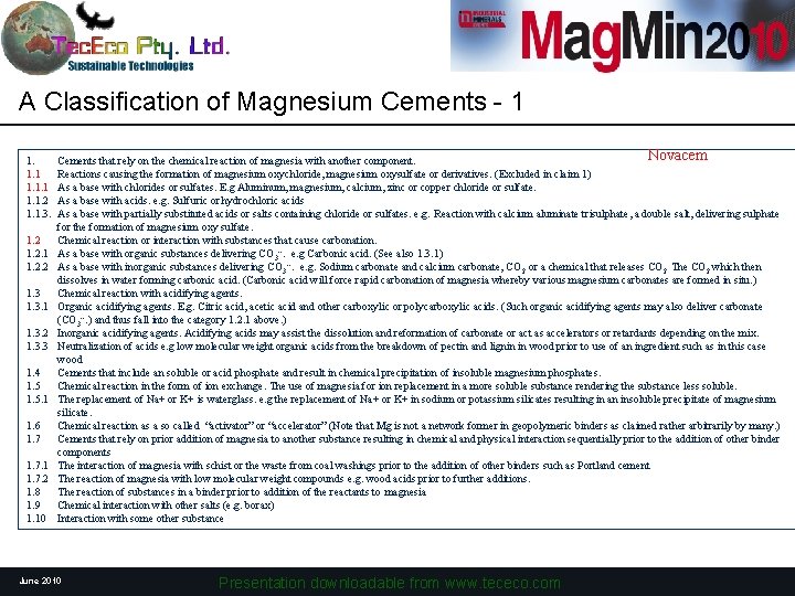 A Classification of Magnesium Cements - 1 1. 1. 2 1. 1. 3. 1.