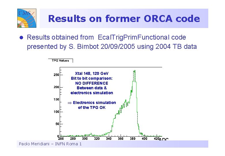 Results on former ORCA code l Results obtained from Ecal. Trig. Prim. Functional code