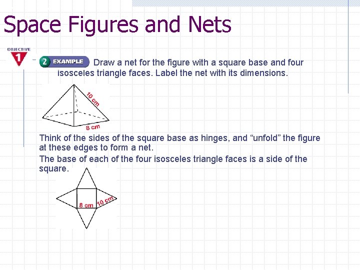 GEOMETRY LESSON 10 -1 Space Figures and Nets Draw a net for the figure