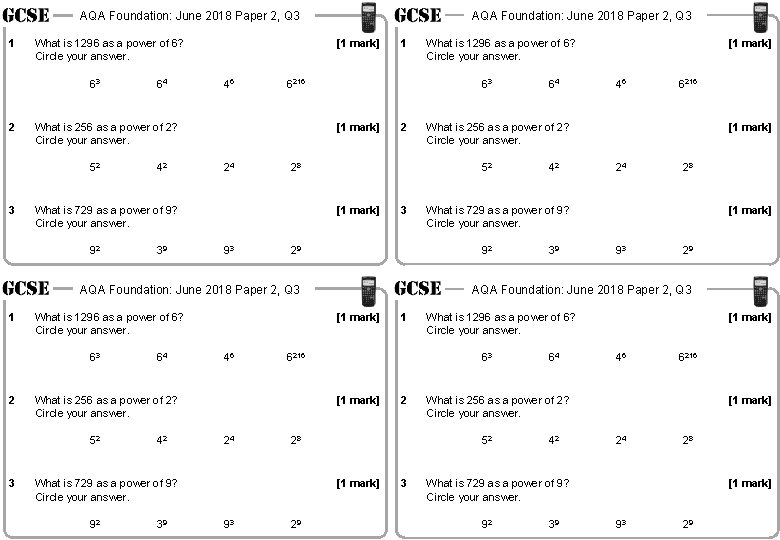 AQA Foundation: June 2018 Paper 2, Q 3 1 What is 1296 as a