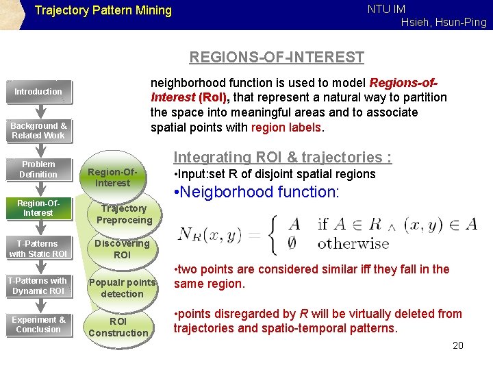 NTU IM Hsieh, Hsun-Ping Trajectory Pattern Mining REGIONS-OF-INTEREST neighborhood function is used to model