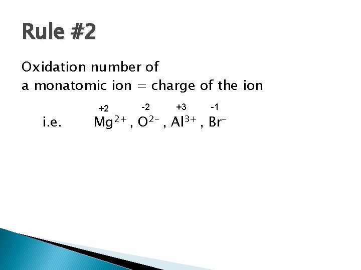 Rule #2 Oxidation number of a monatomic ion = charge of the ion i.