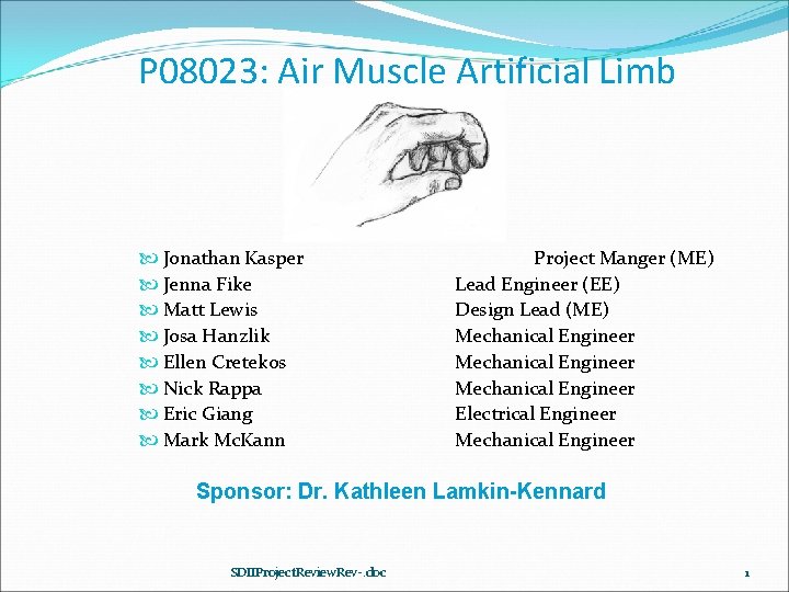 P 08023: Air Muscle Artificial Limb Jonathan Kasper Jenna Fike Matt Lewis Josa Hanzlik