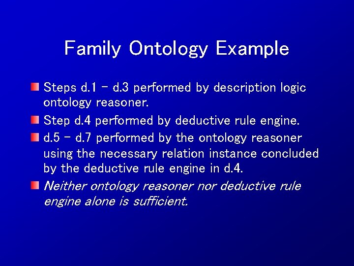 Family Ontology Example Steps d. 1 – d. 3 performed by description logic ontology