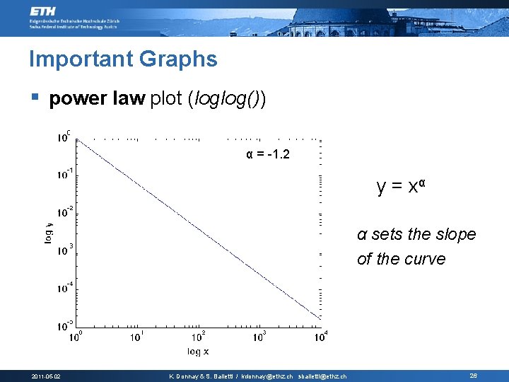 Important Graphs § power law plot (loglog()) α = -1. 2 y = xα