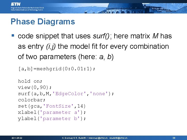 Phase Diagrams § code snippet that uses surf(); here matrix M has as entry