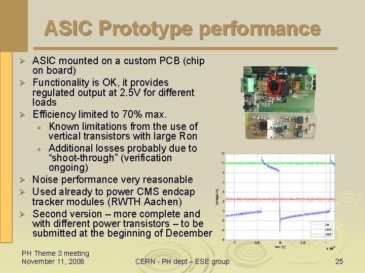 ASIC Prototype performance Ø Ø Ø ASIC mounted on a custom PCB (chip on