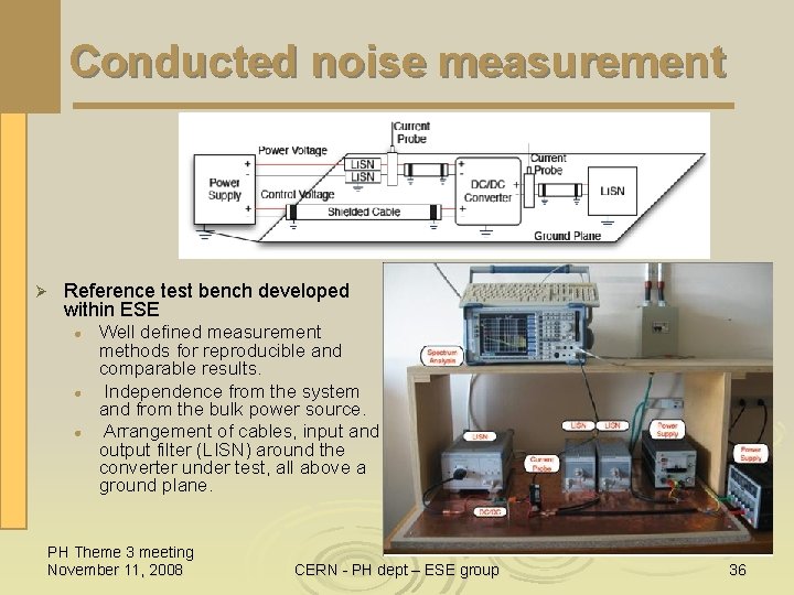 Conducted noise measurement Ø Reference test bench developed within ESE l l l Well