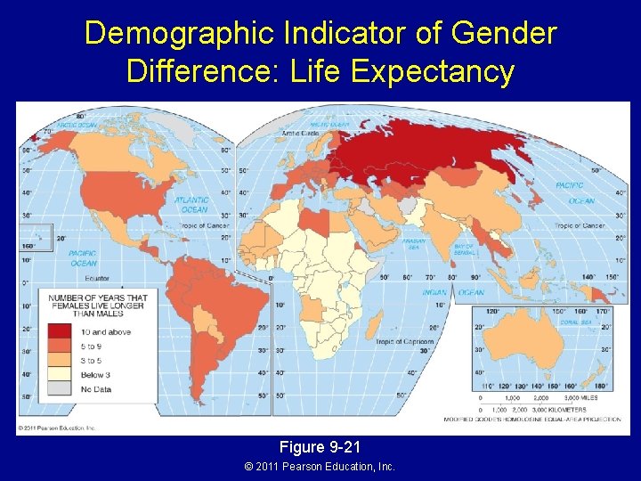 Demographic Indicator of Gender Difference: Life Expectancy Figure 9 -21 © 2011 Pearson Education, Demographic Indicator of Gender Difference: Life Expectancy Figure 9 -21 © 2011 Pearson Education,