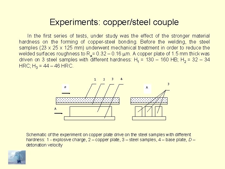 Experiments: copper/steel couple In the first series of tests, under study was the effect