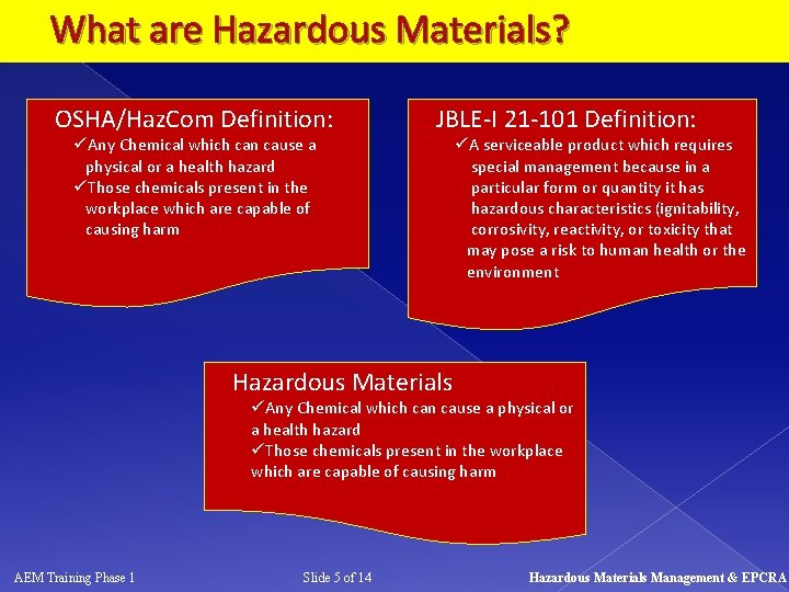 What are Hazardous Materials? üOSHA/Haz. Com Definition: üAny Chemical which can cause a physical